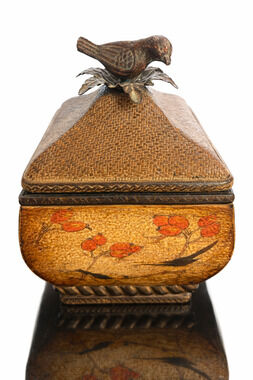 Vintage Decorative Lidded Trinket Box Bird Finial Floral Asian Style Wood